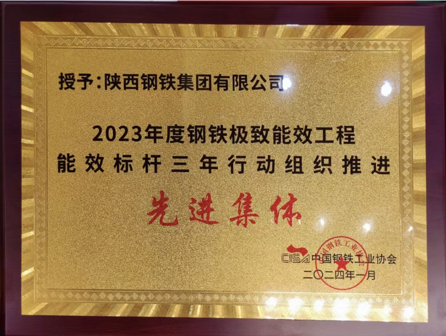 陜鋼集團榮獲2023年度鋼鐵極致能效工程能效標(biāo)桿三年行動組織推進先進集體